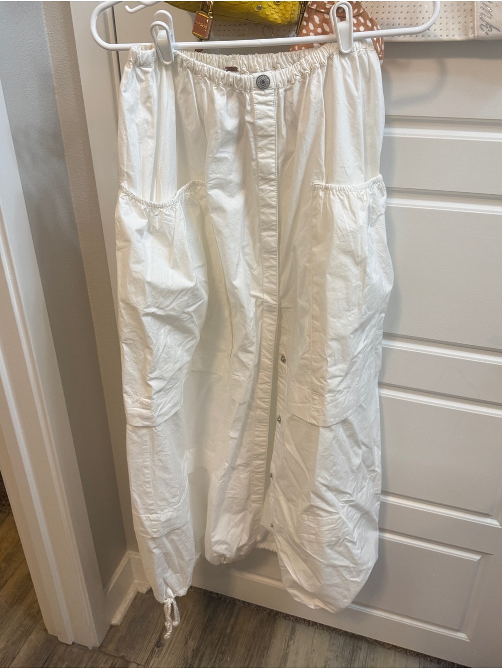 Free People White Maxi Skirt with Button-Front & Drawcord Hem